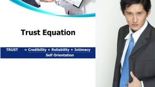 TRUST = Credibility + Reliability + Intimacy
Self Orientation
Trust Equation
 