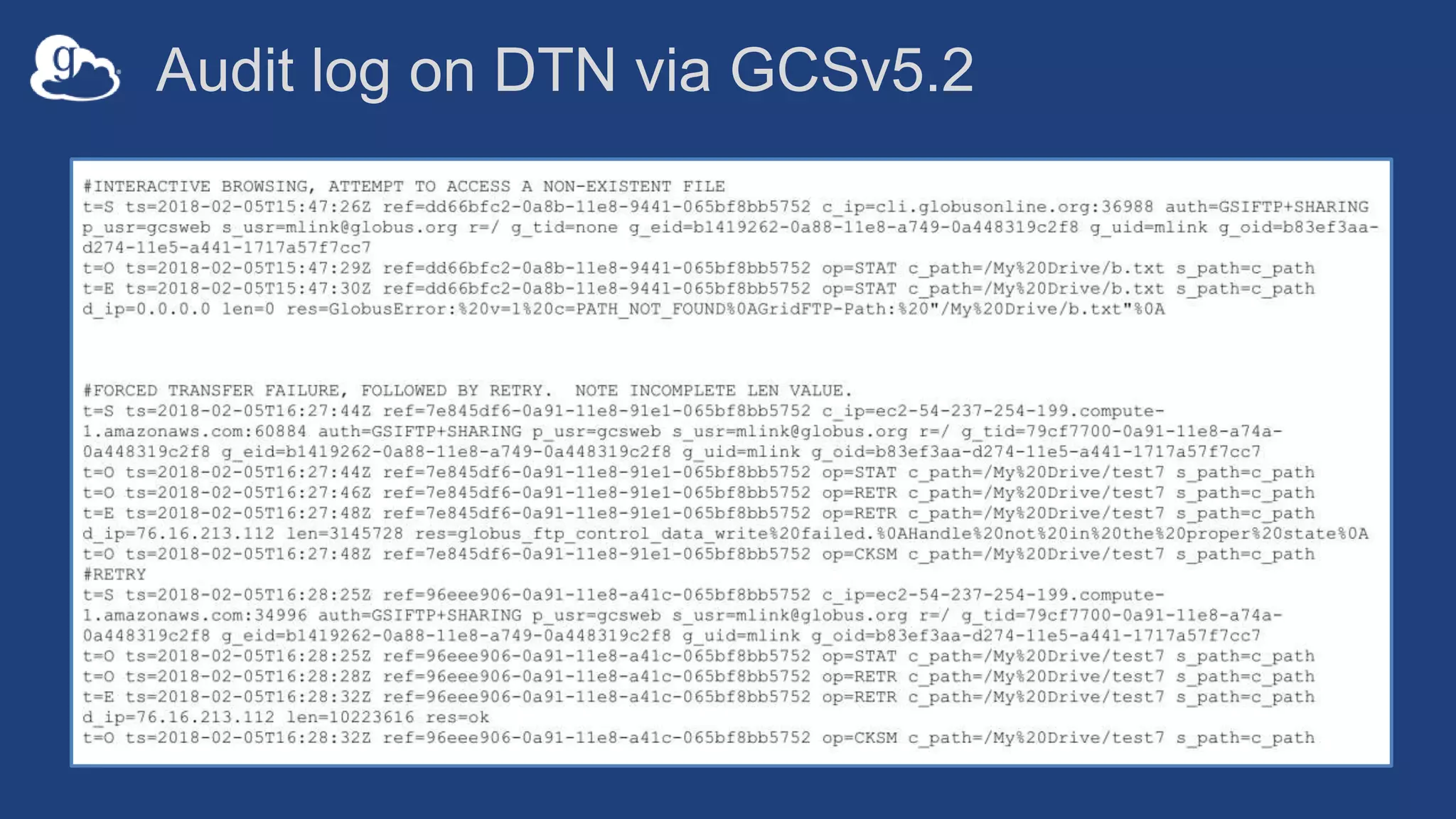 Audit log on DTN via GCSv5.2
 