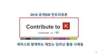 2018 공개SW 컨트리뷰톤
Contribute to
Codename is “뿔”
1
케라스와 함께하는 재밌는 딥러닝 활용 사례들
 