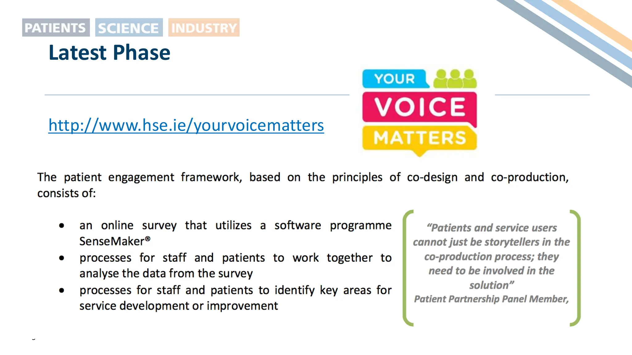 5
Latest Phase
http://www.hse.ie/yourvoicematters
 