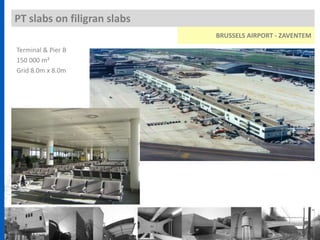 PT slabs on filigran slabs
BRUSSELS AIRPORT - ZAVENTEM
Terminal & Pier B
150 000 m²
Grid 8.0m x 8.0m
 