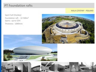 PT Foundation rafts
HALA CZYZYNY - POLAND
Sport hall (Hockey)
Foundation raft : 12 500m²
Spans : up to 12m
Thickness : 1000mm
 