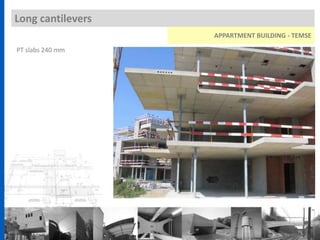 Long cantilevers
APPARTMENT BUILDING - TEMSE
PT slabs 240 mm
 