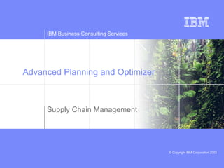 IBM Business Consulting Services
© Copyright IBM Corporation 2003
Supply Chain Management
Advanced Planning and Optimizer
 