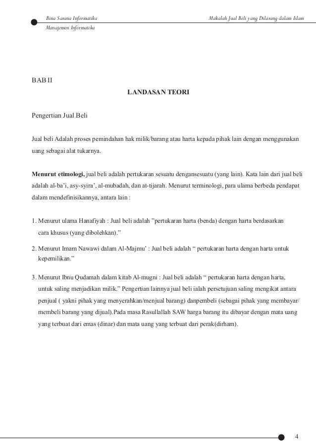 Makalah Jual Beli Yang Dilarang Dalam Islam Makalah Jual Beli Yang Dilarang Dalam Islam