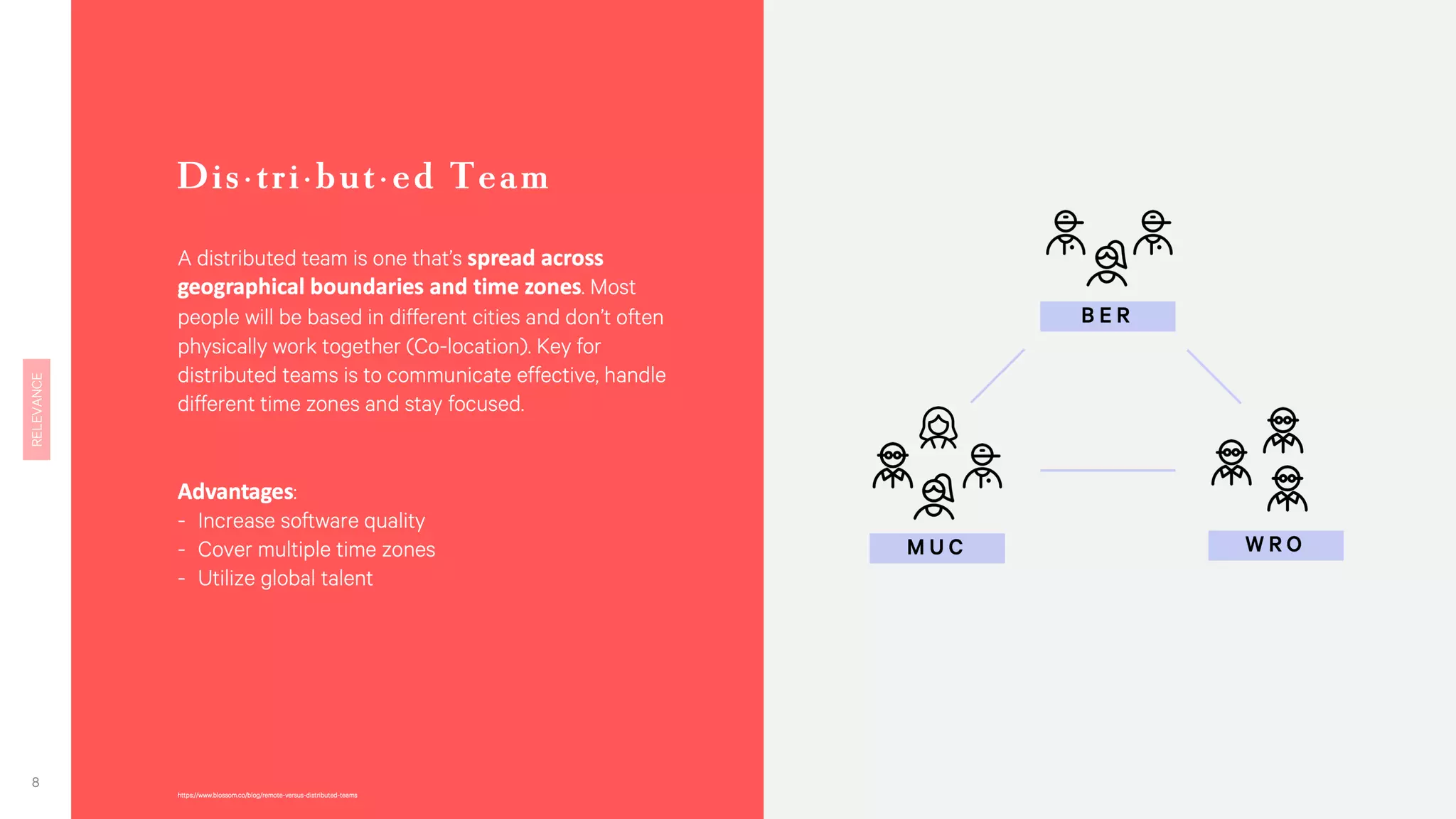 Like a national team, a distributed team gatheres the best talent from
all locations all over the world
 