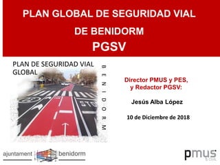 PLAN GLOBAL DE SEGURIDAD VIAL
DE BENIDORM
PGSV
10 de Diciembre de 2018
Director PMUS y PES,
y Redactor PGSV:
Jesús Alba López
1
 