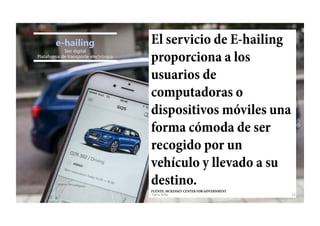 e-hailing
Taxi digital
Plataforma de transporte electrónico
El servicio de E-hailing
proporciona a los
usuarios de
computa...