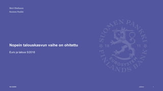 Julkinen
Suomen Pankki
Nopein talouskasvun vaihe on ohitettu
Euro ja talous 5/2018
118.12.2018
Meri Obstbaum
 