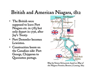 British and American Niagara, 1812
•  The British were
supposed to leave Fort
Niagara etc. in 1783 but
only depart in 1796...
