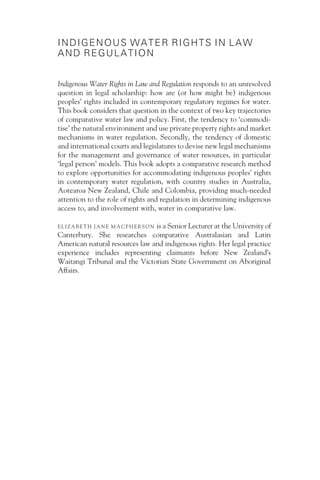 Indigenous Water Rights In Law And Regulation Lessons From Comparative ...