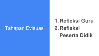 Tahapan Evlauasi
1.Refleksi Guru
2.Refleksi
Peserta Didik
 