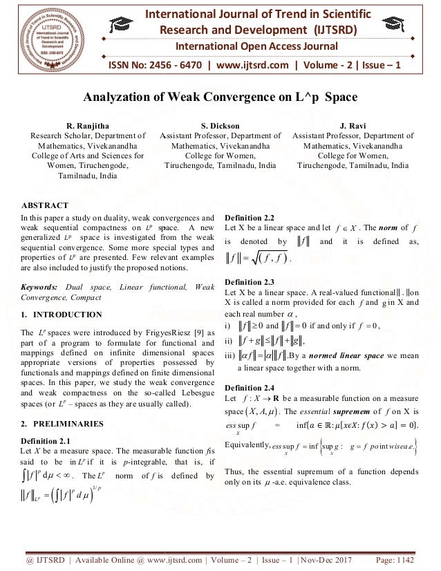 Analyzation Of Weak Convergence On L P Space