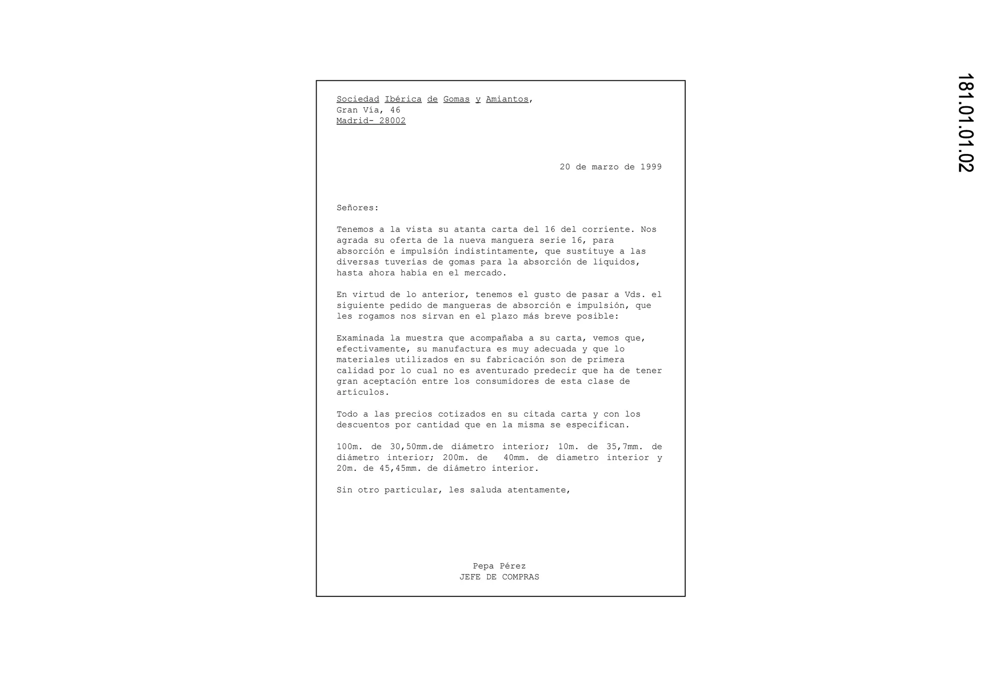 181.01.01.02 20 de marzo de 1999