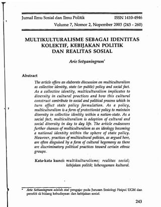 Multikulturalisme sebagai Identitas Kolektif, Kebijakan Politik, dan Realitas Sosial