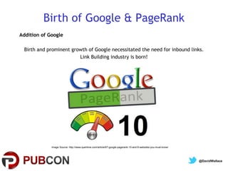 Birth of Google & PageRank
Addition of Google

 Birth and prominent growth of Google necessitated the need for inbound lin...