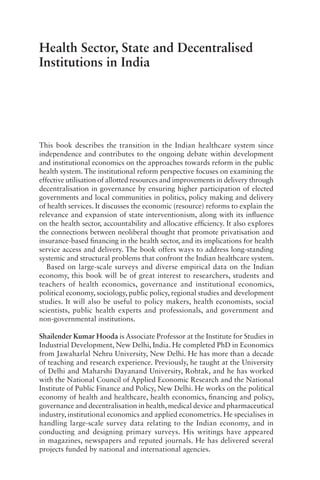 Health Sector State And Decentralised Institutions In India Shailender ...