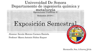 Alumna: Zavala Moreno Carmen Daniela
Profesor: Marco Antonio Núñez Esquer
Operaciones Unitarias II
Semestre 2019-1
Hermosillo, Son. A Jueves 28 de
 