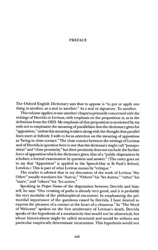 Appositions Of Jacques Derrida And Emmanuel Levinas 1st Edition John ...