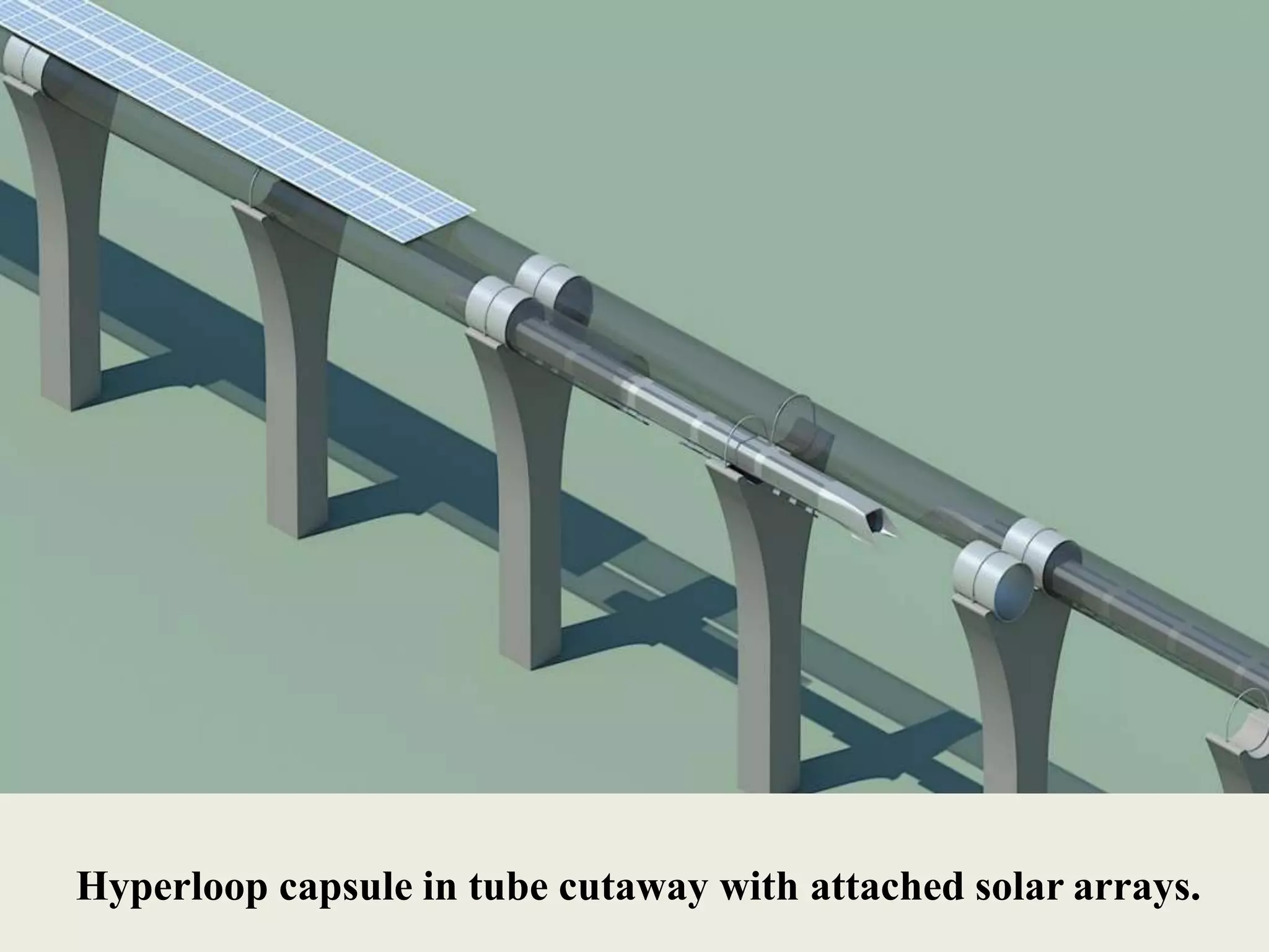 Hyperloop capsule in tube cutaway with attached solar arrays.
 
