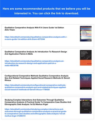 Qualitative Comparative Analysis Using R A Beginners Guide New ...