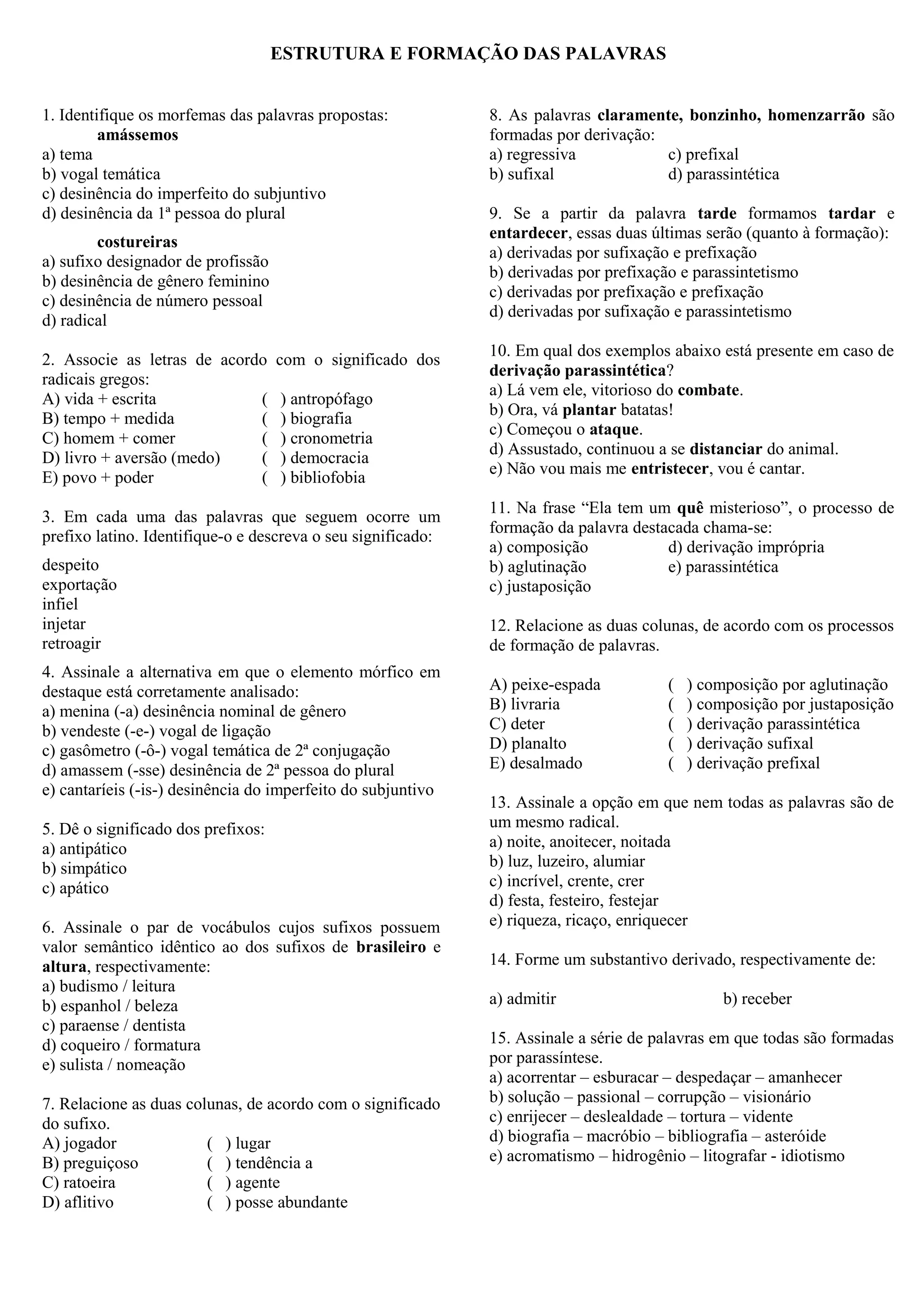 18222647 exercícios-estrutura-e-formação-das-palavras (1) | DOC