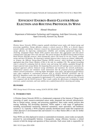 EFFICIENT ENERGY-BASED CLUSTER HEAD ELECTION AND ROUTING PROTOCOL IN ...