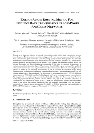 Energy Aware Routing Metric for Efficient Data Transmission in Low ...