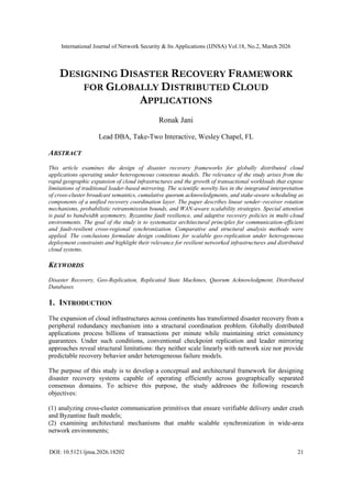 DESIGNING DISASTER RECOVERY FRAMEWORK FOR GLOBALLY DISTRIBUTED CLOUD ...