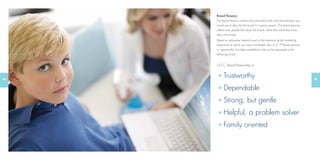 2726
Brand Persona
The Brand Persona contains the personality traits and characteristics you
would use to describe the brand if it were a person. The brand persona
reﬂects how people feel about the brand, rather than what they know
about the brand.
Based on exhaustive research and on the extensive global marketing
experience to which you have contributed, the L.O.C.™ Brand persona
or “personality” has been established and can be expressed in the
following words.
L.O.C. Brand Personality is:
Trustworthy
Dependable
Strong, but gentle
Helpful, a problem solver
Family oriented
 