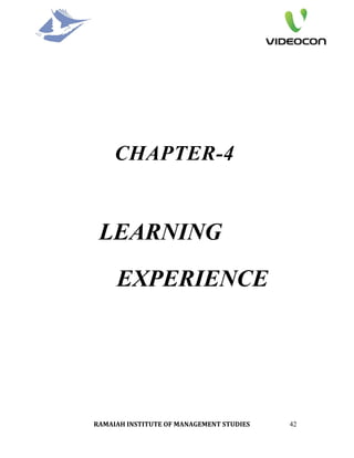 CHAPTER-4


 LEARNING
     EXPERIENCE




RAMAIAH INSTITUTE OF MANAGEMENT STUDIES    42
 
