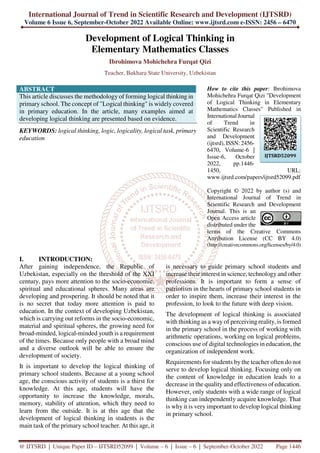 Development of Logical Thinking in Elementary Mathematics Classes | PDF