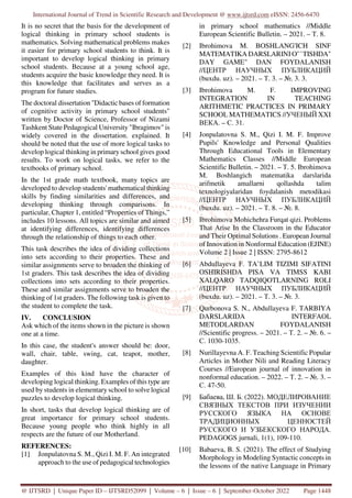 Development of Logical Thinking in Elementary Mathematics Classes | PDF