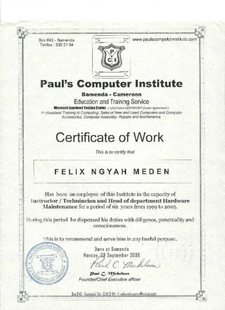 Work certificate PCI