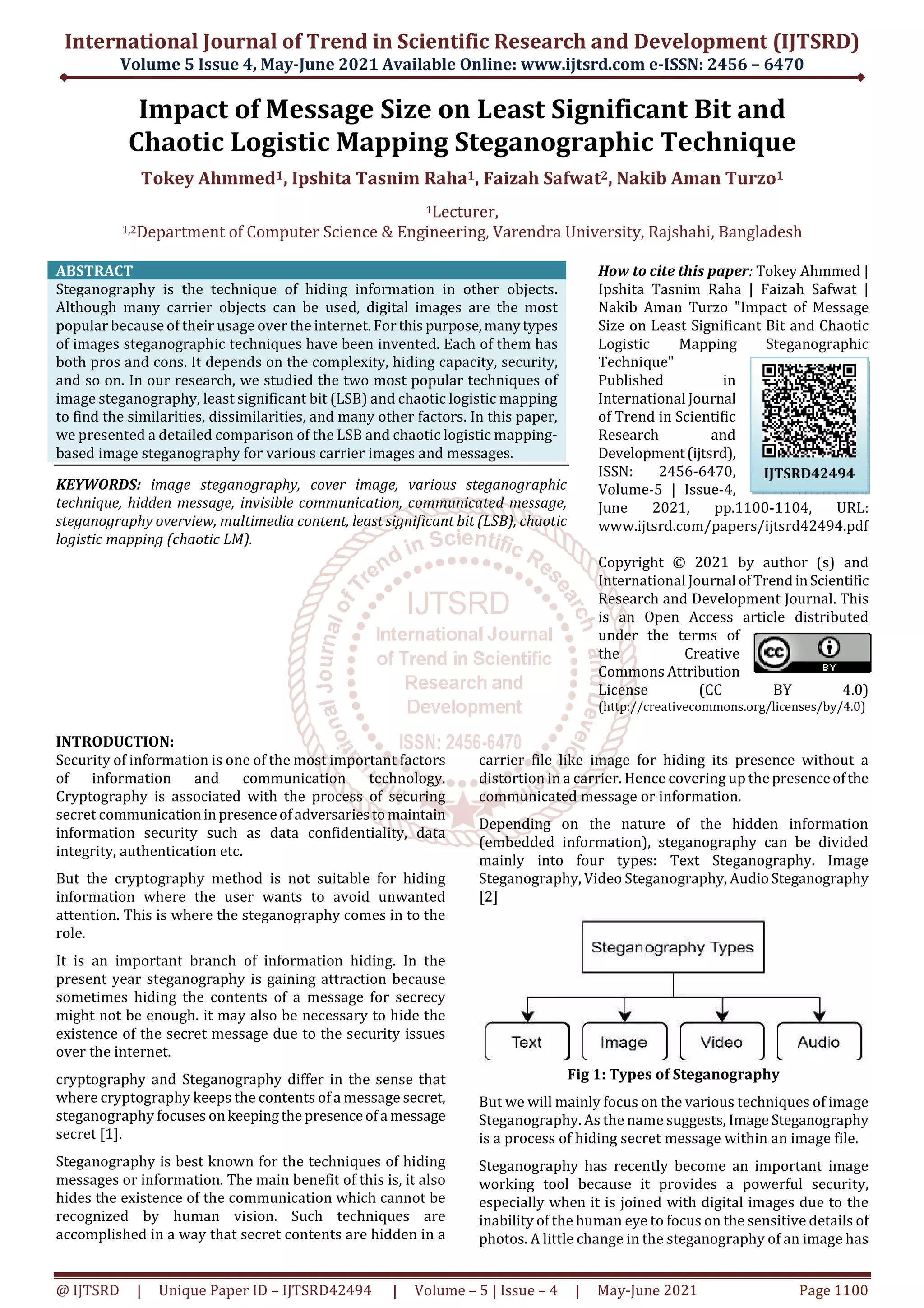 Impact of Message Size on Least Significant Bit and Chaotic Logistic ...