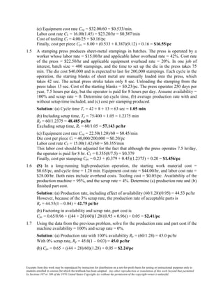 Manufacturing Math Unit 70 Solution Manual for Fundamentals of Modern Manufacturing: Materials ...