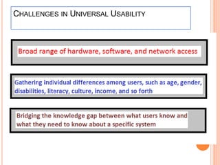CHALLENGES IN UNIVERSAL USABILITY
 