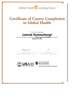 Global Health eLearning Center Certificate - Governance and Health