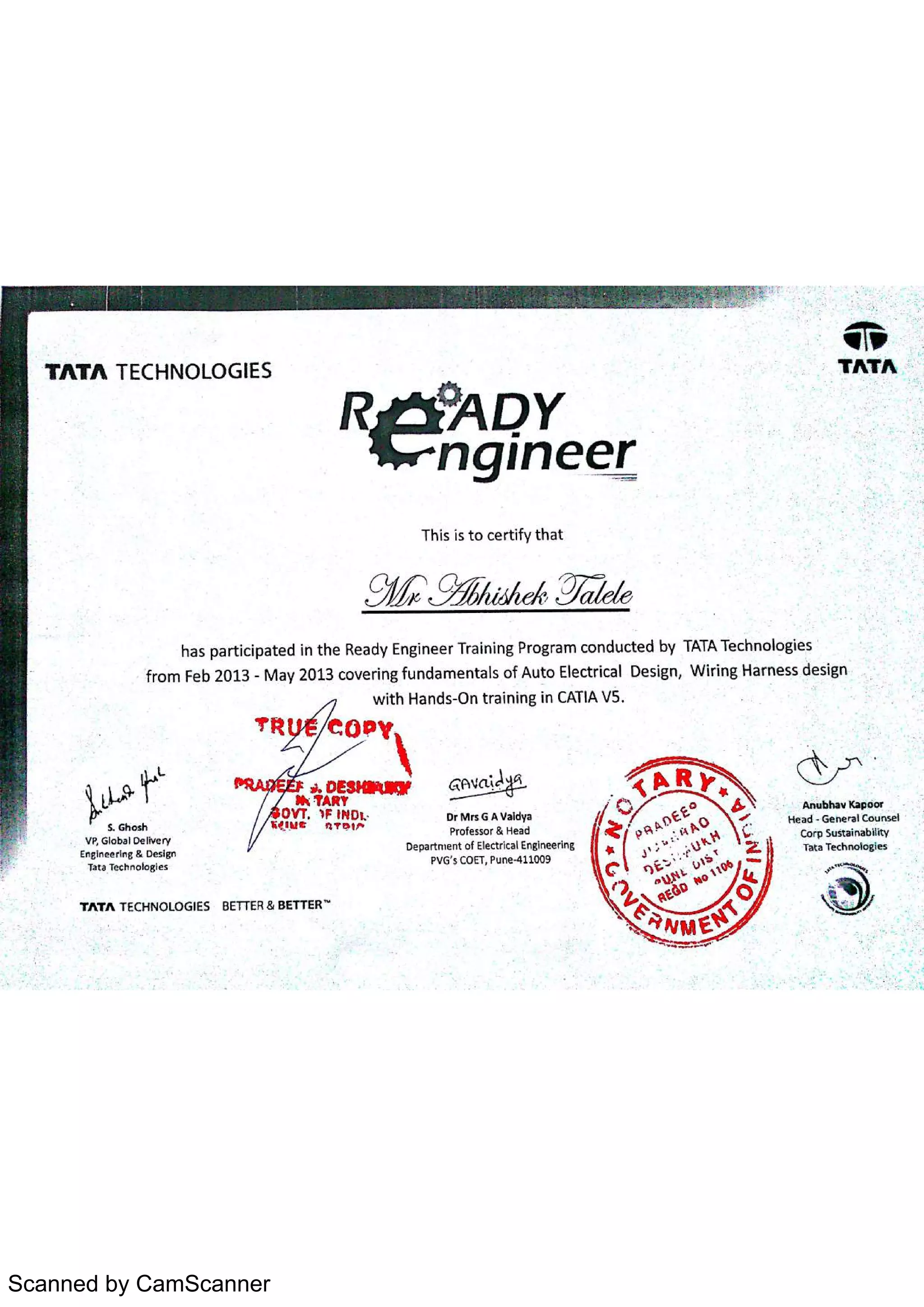 Tata technologies training certificate | PDF