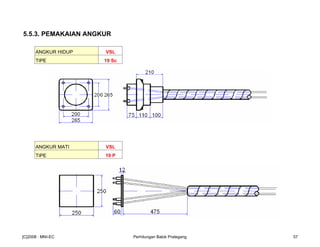 5.5.3. PEMAKAIAN ANGKUR
ANGKUR HIDUP VSL
TIPE 19 Sc
ANGKUR MATI VSL
TIPE 19 P
[C]2008 : MNI-EC Perhitungan Balok Prategang 57
 