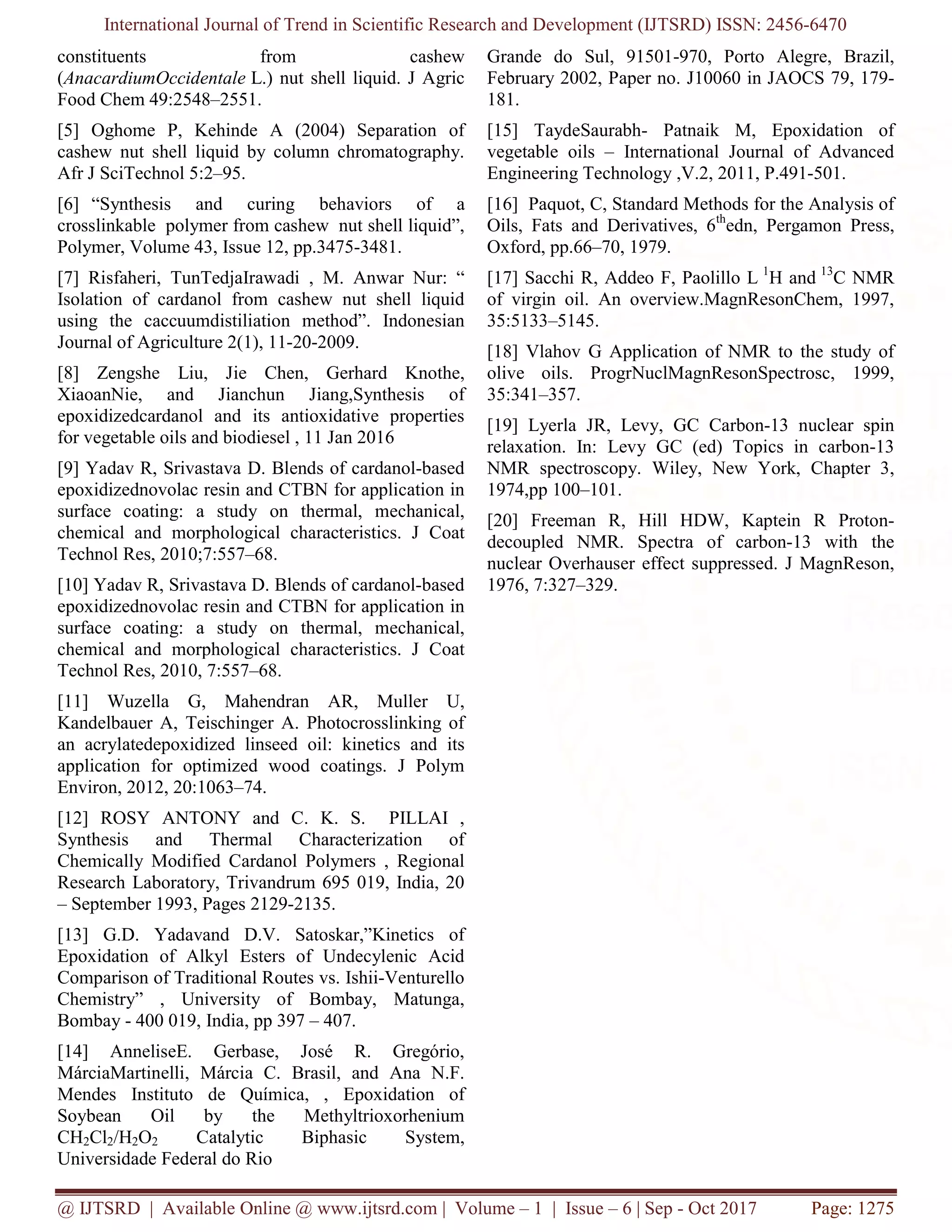 Synthesis of Epoxidizedcardanol from CNSL (Vietnam) by Glacial Acetic ...