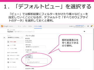 64
準備：トラッキングコードを
HTMLに貼る。
アカウントの作成が終わると個別のサイトを識別するための「ト
ラッキングコード」が発⾏されるので、HTMLに貼る。
 