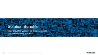 How DevOps Velocity @ Scale delivers
unique customer value
Solution Benefits
NetApp Insight © 2017 NetApp, Inc. All rights reserved. NetApp Confidential – Limited Use Only20
 