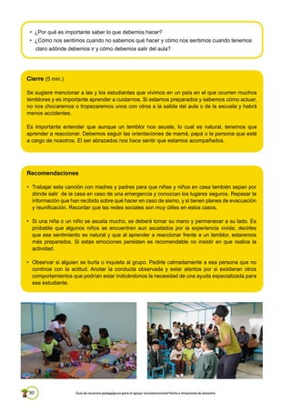 Guía de recursos pedagógicos para el apoyo socioemocional frente a situaciones de desastre.