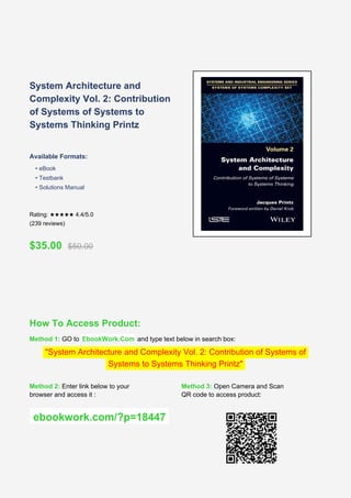 System Architecture and Complexity Vol. 2: Systems of Systems and ...