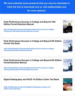 Peak Performance Success in College and Beyond 10th Edition Ferrett ...