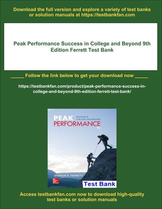 Peak Performance Success in College and Beyond 9th Edition Ferrett Test ...
