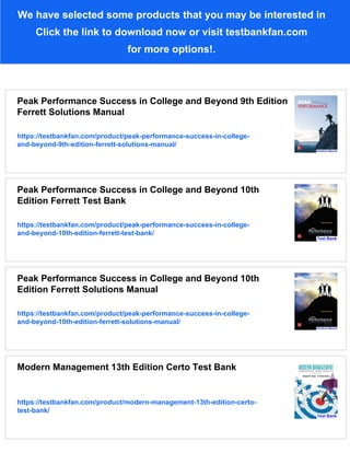 Peak Performance Success in College and Beyond 9th Edition Ferrett Test ...