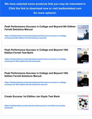 Peak Performance Success in College and Beyond 9th Edition Ferrett Test ...