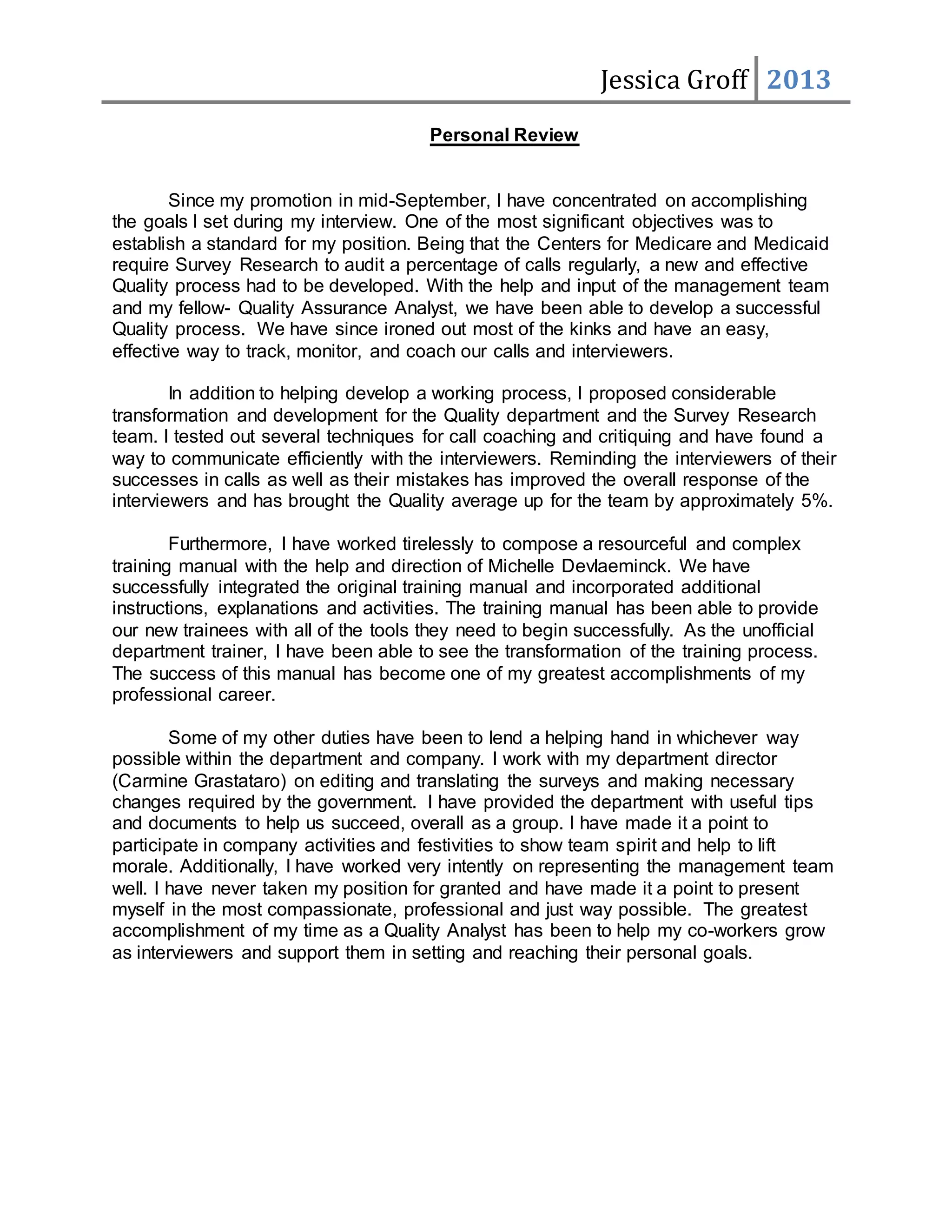 Personal review Jessica Groff PDF